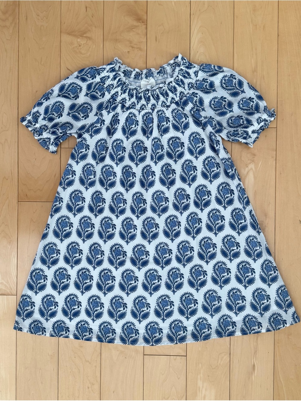 Crewcuts by J.Crew Blue Paisley Smocked Dress Girls Size 7